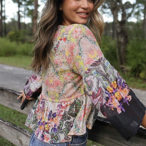 NATURAL LIFE Multi-Color Floral Paisley Peasant Blouse New With Tags. - Picture 2 of 5